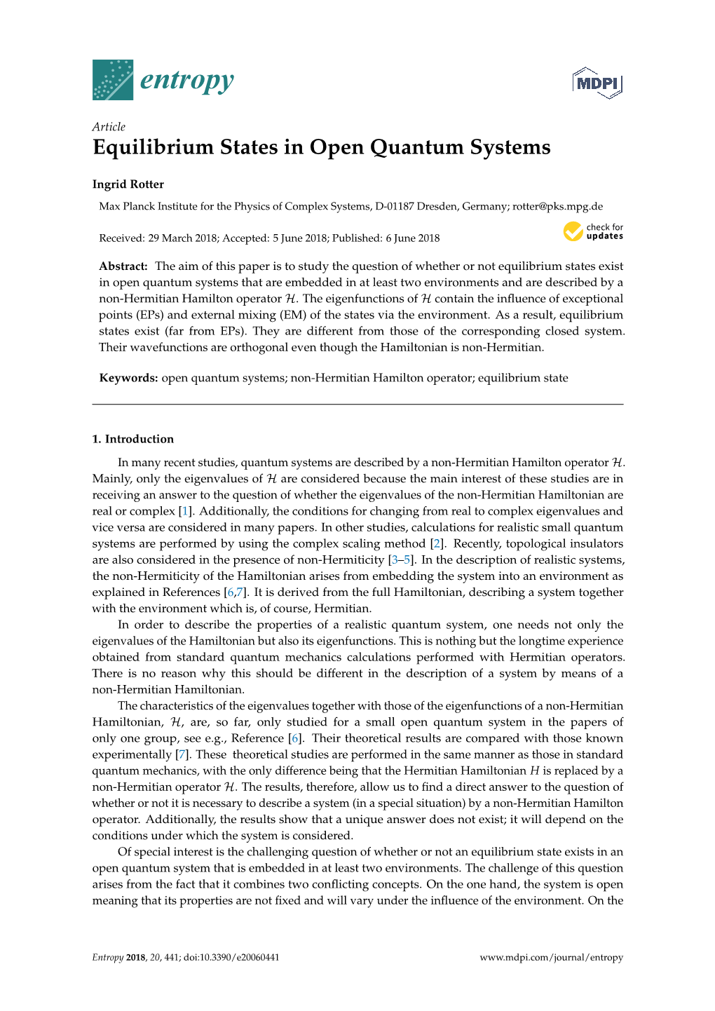 Equilibrium States in Open Quantum Systems