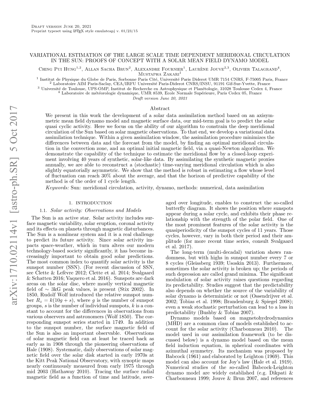 Variational Estimation of the Large Scale Time Dependent Meridional