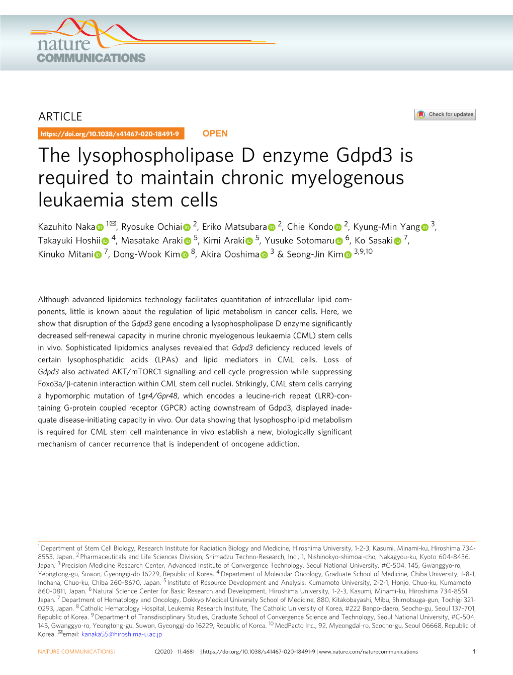 The Lysophospholipase D Enzyme Gdpd3 Is Required to Maintain