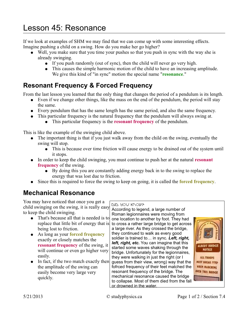 Lesson 45: Resonance