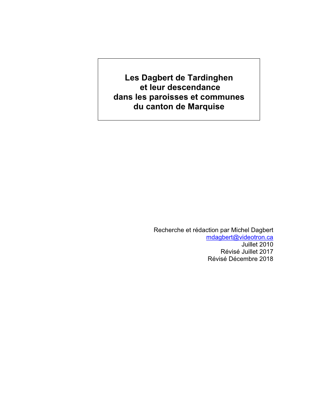 Les Dagbert De Tardinghen Et Leur Descendance Dans Les Paroisses Et Communes Du Canton De Marquise