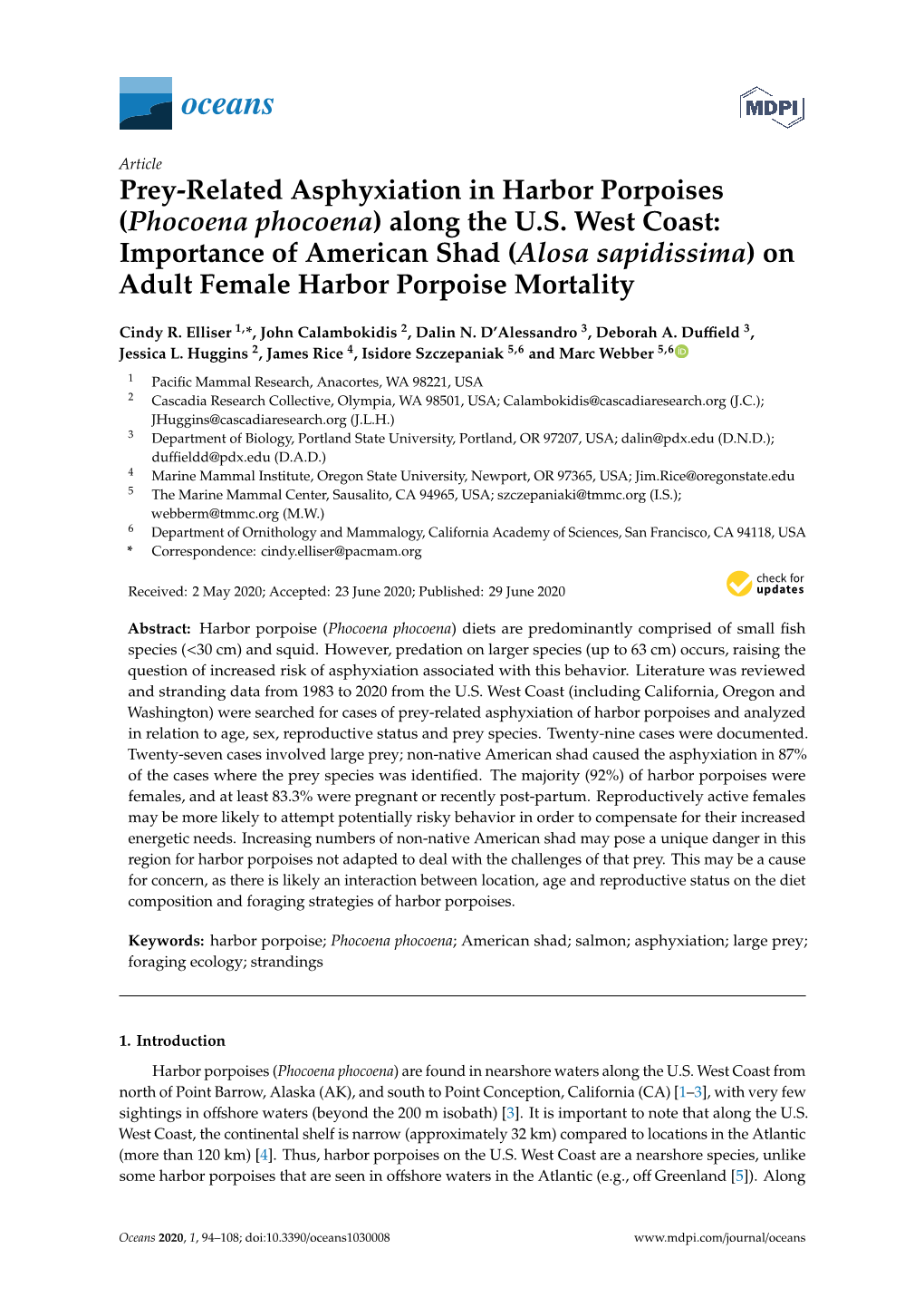 Prey-Related Asphyxiation in Harbor Porpoises (Phocoena Phocoena) Along the U.S