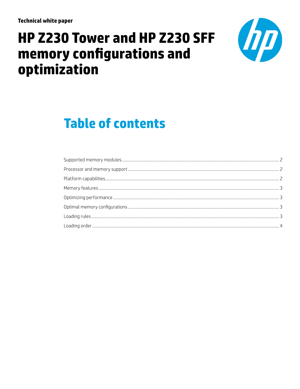 HP Z230 Tower and HP Z230 SFF Memory Configurations and Optimization