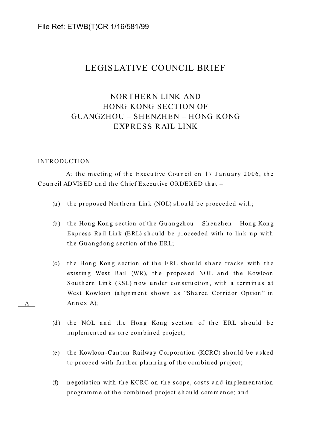 Legislative Council Brief