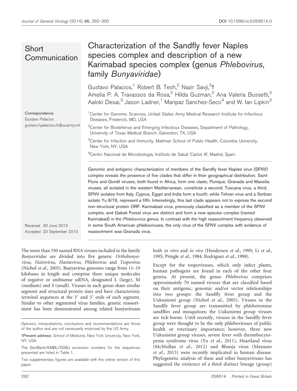 Characterization of the Sandfly Fever Naples Species Complex and Description of a New Karimabad Species Complex