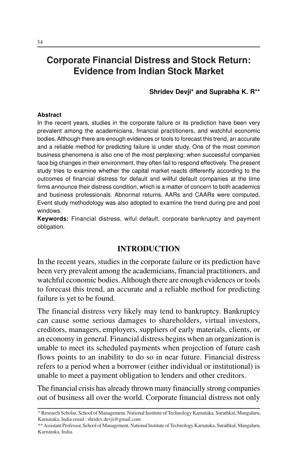 Corporate Financial Distress and Stock Return: Evidence from Indian Stock Market