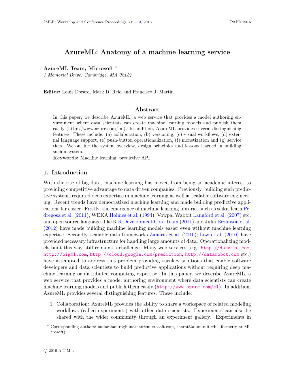 Azureml: Anatomy of a Machine Learning Service