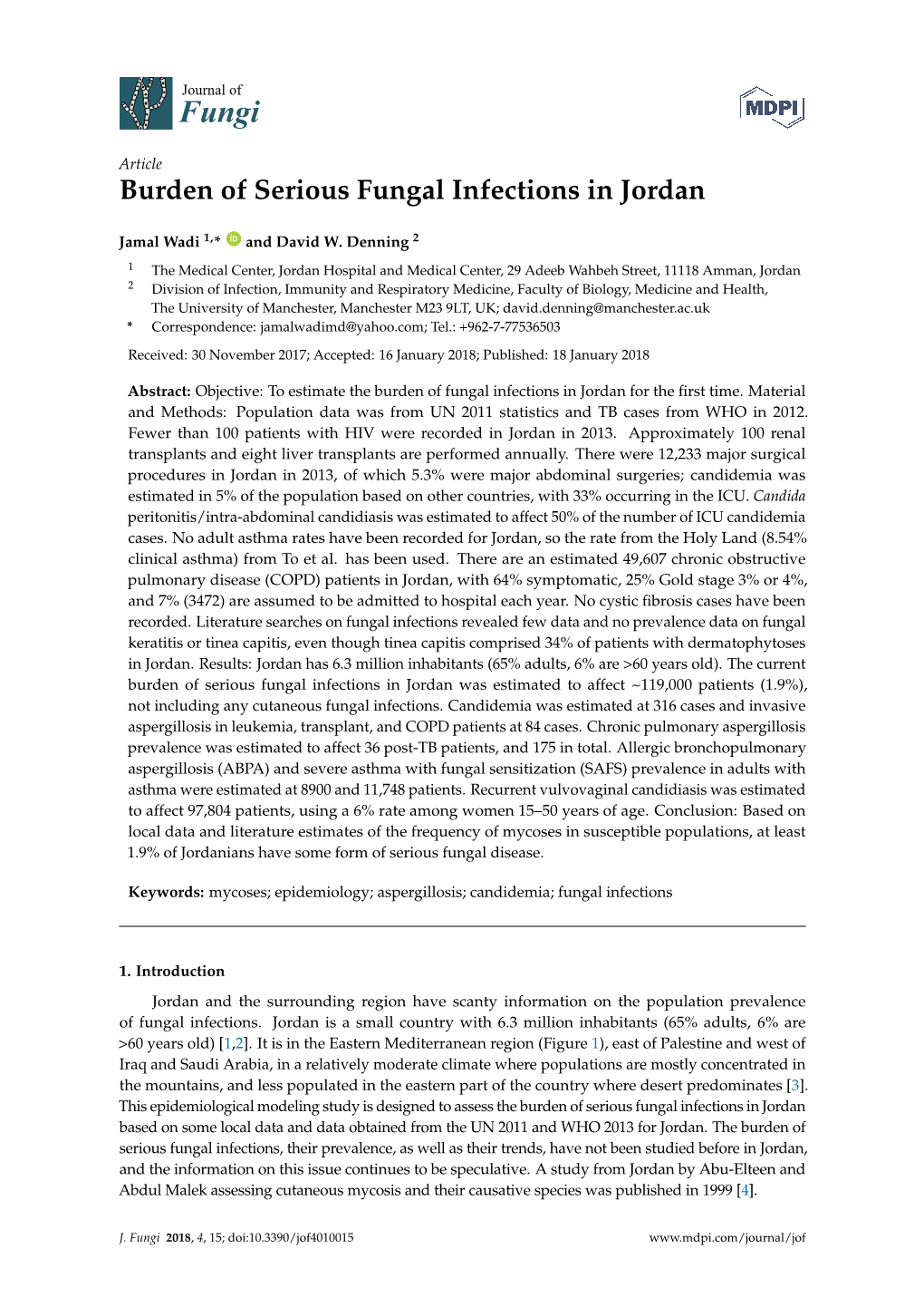 Burden of Serious Fungal Infections in Jordan