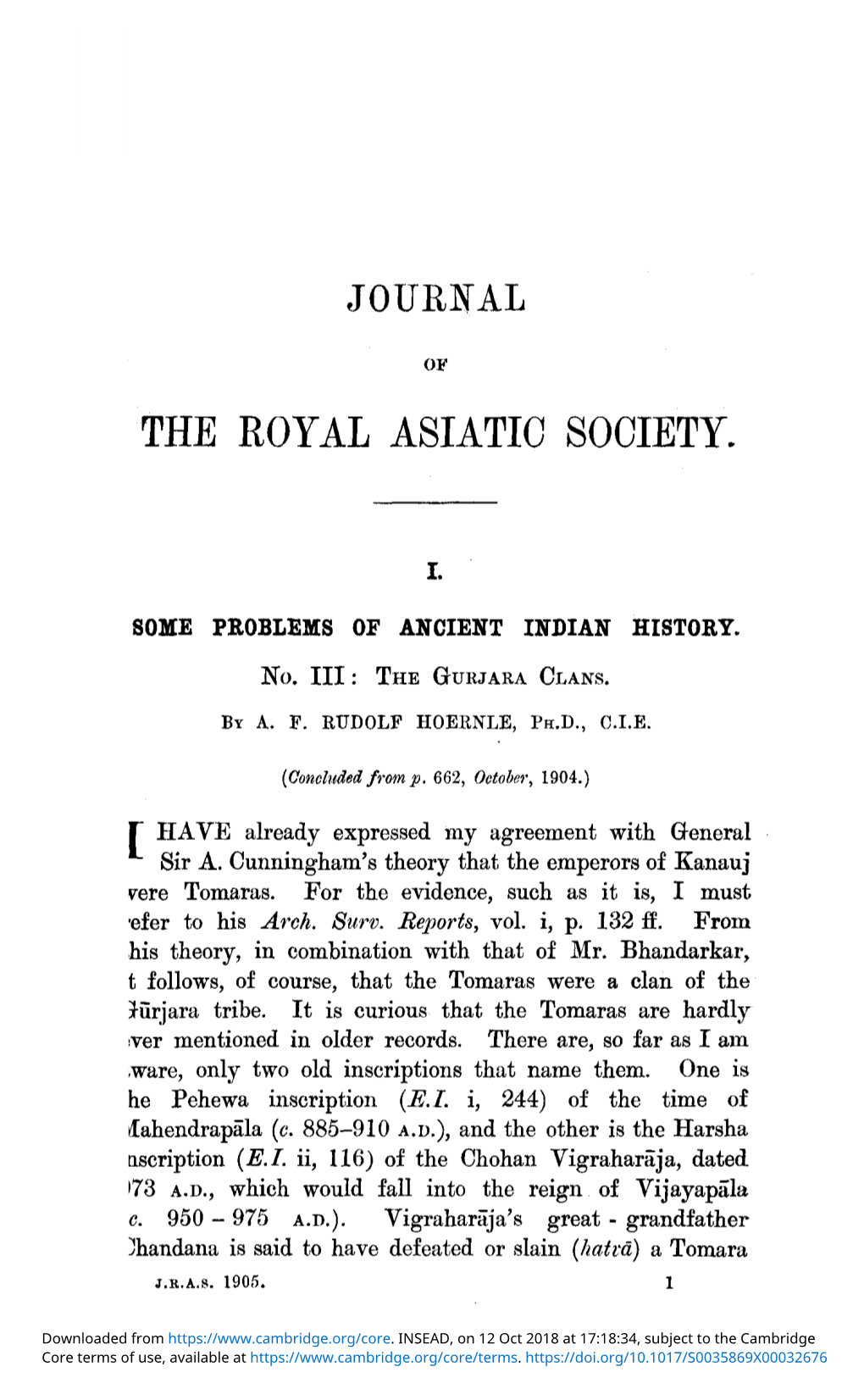 I. Some Problems of Ancient Indian History: No. III: the Gurjara Clans