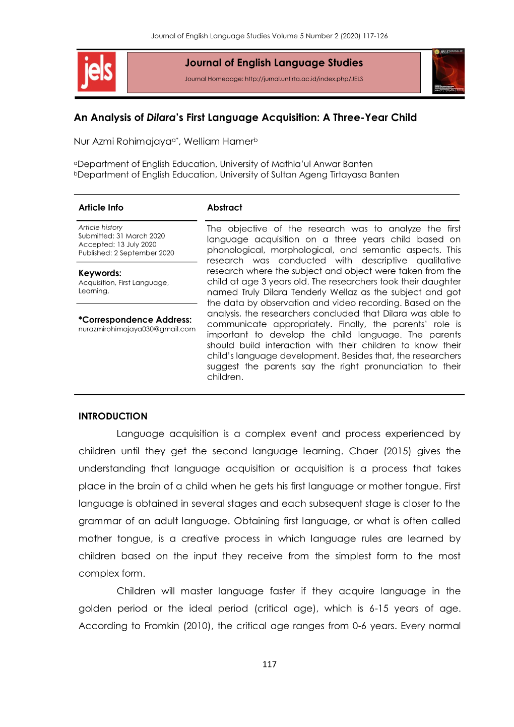 An Analysis of Dilara's First Language Acquisition