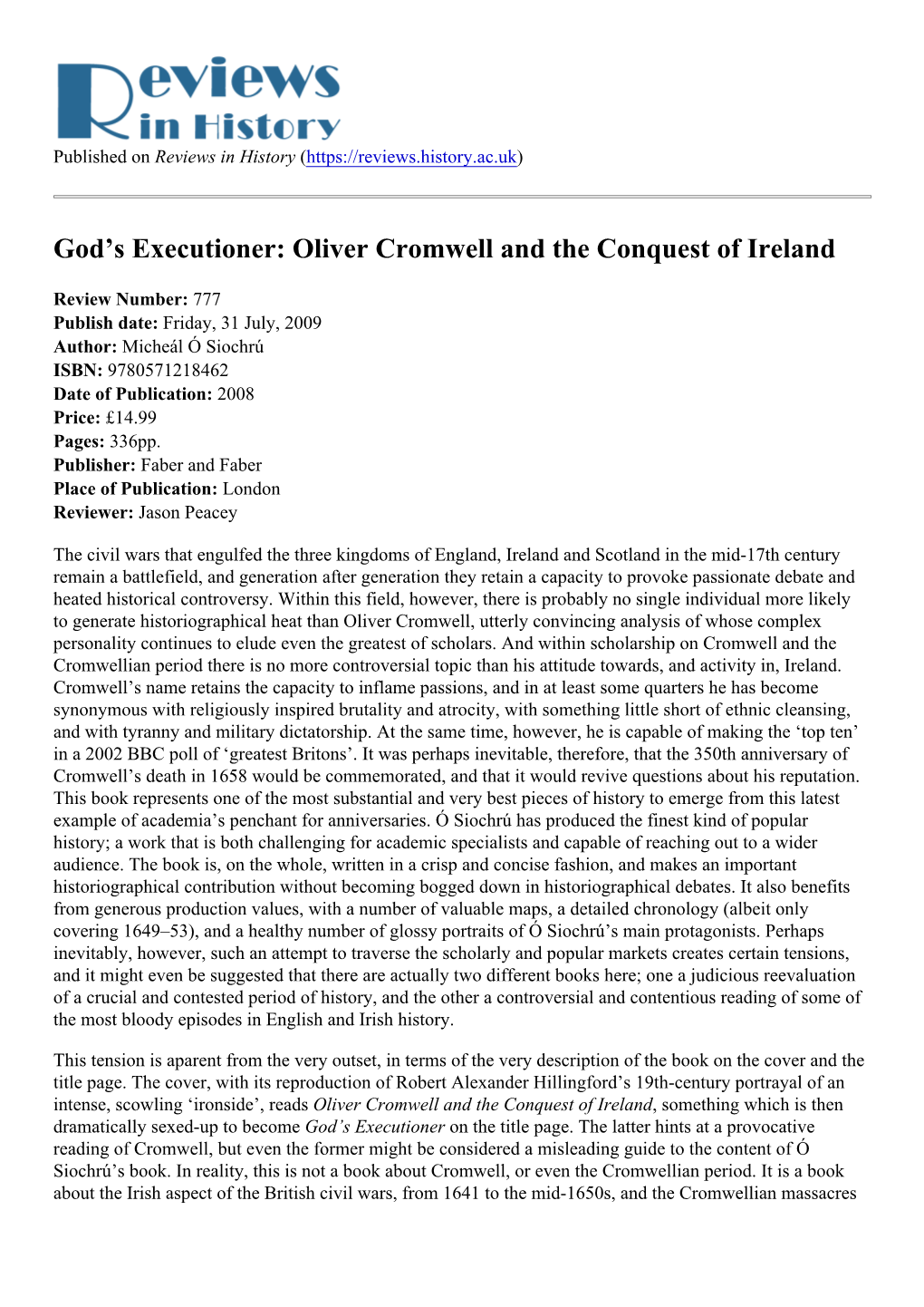 Oliver Cromwell and the Conquest of Ireland