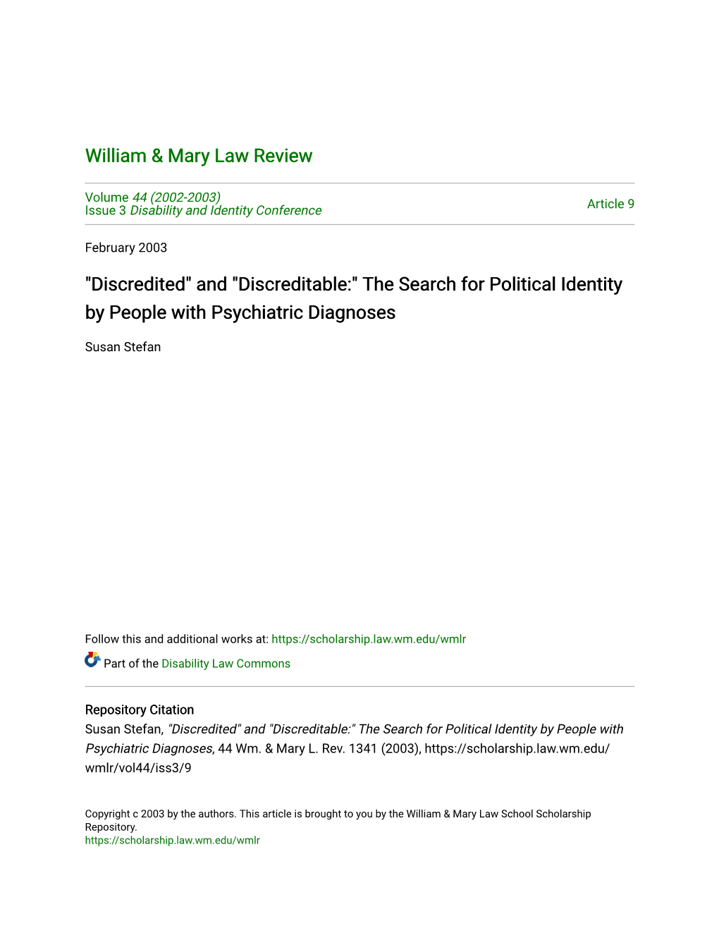 The Search for Political Identity by People with Psychiatric Diagnoses