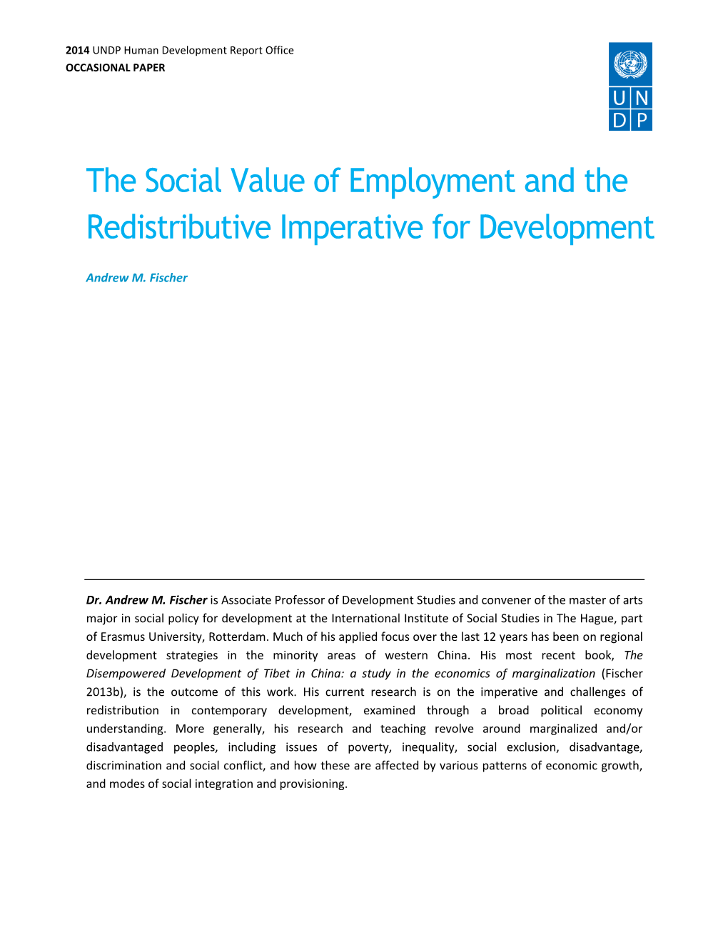The Social Value of Employment and the Redistributive Imperative for Development