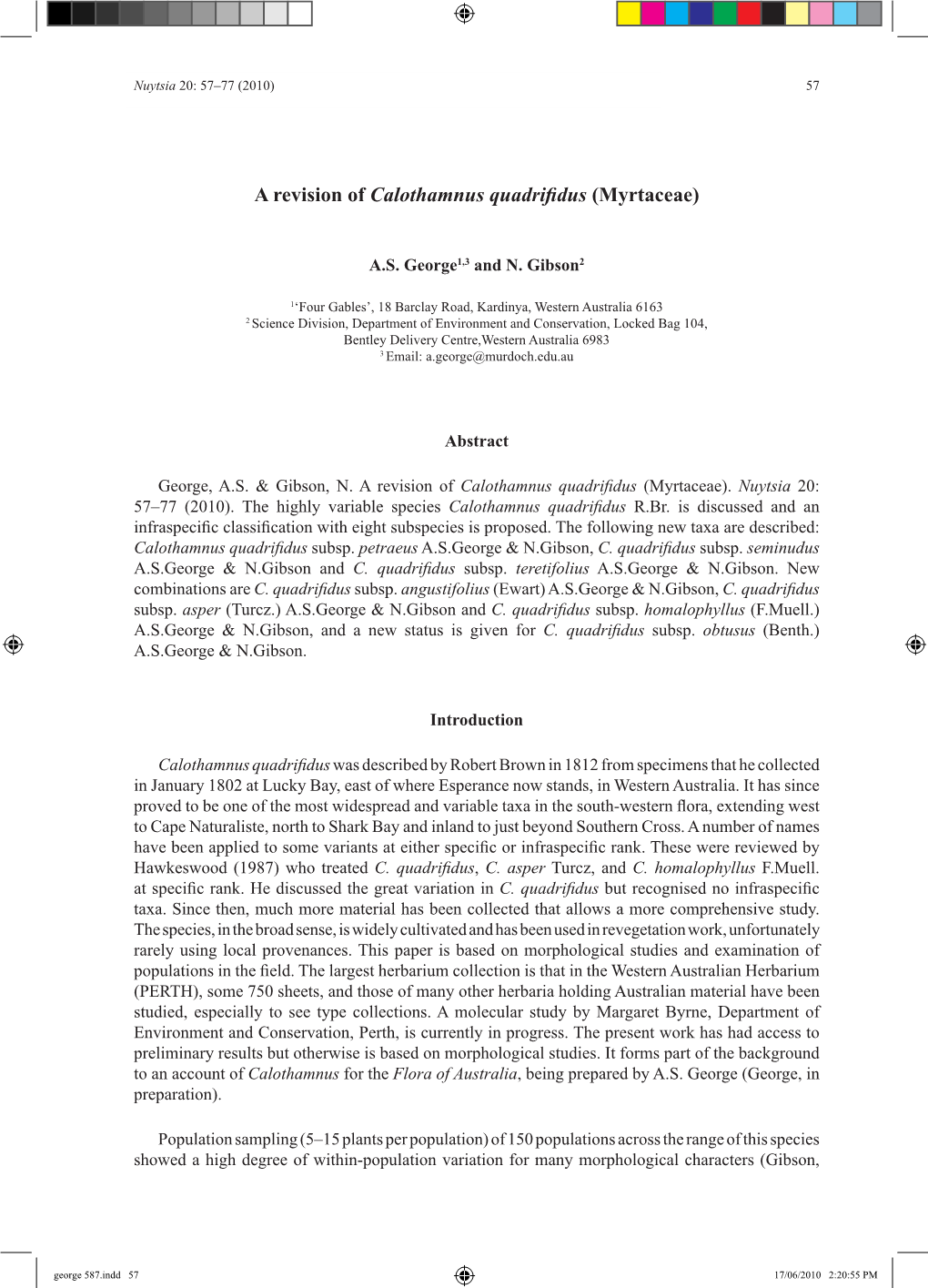 A Revision of Calothamnus Quadrifidus (Myrtaceae) 57