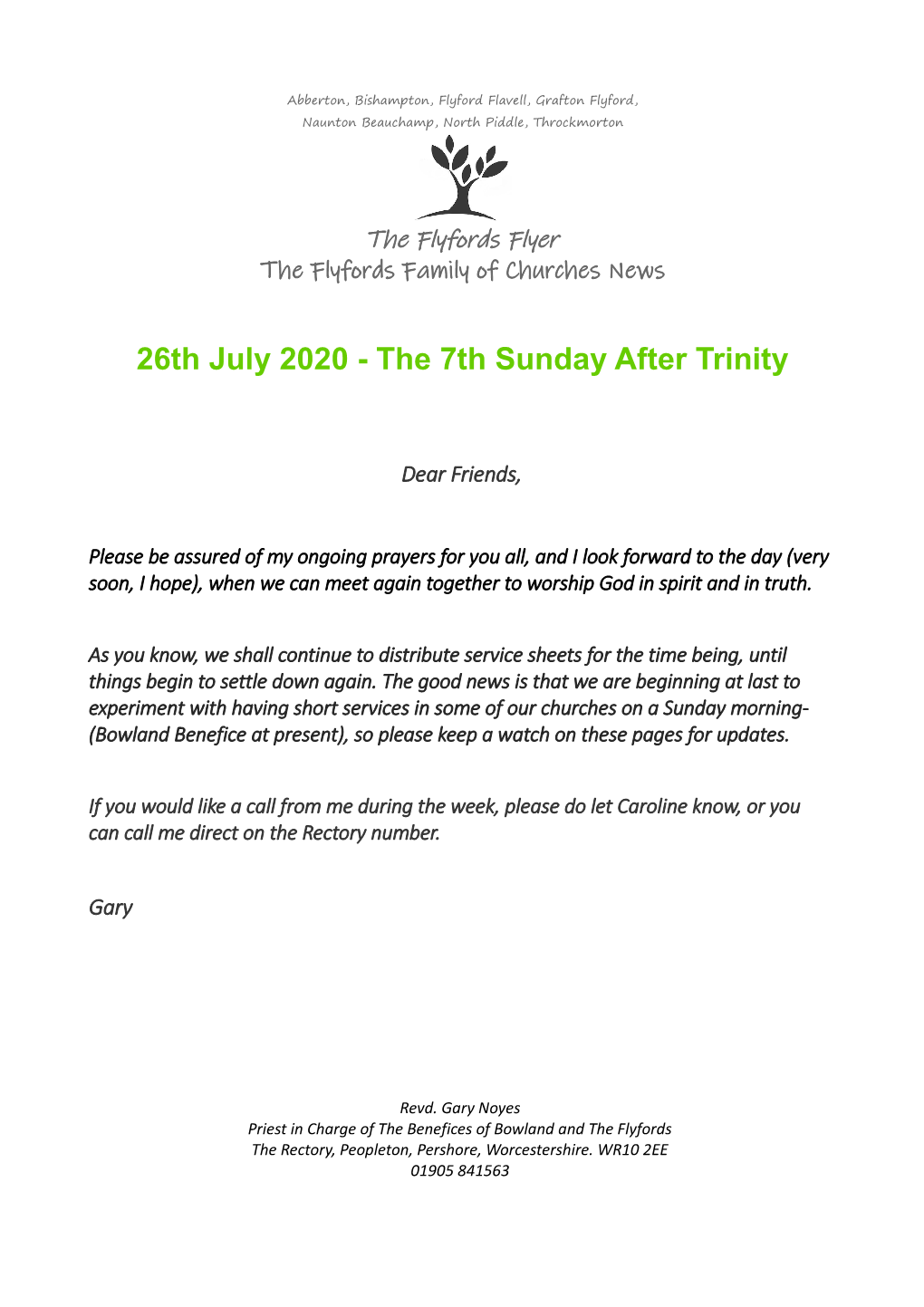 26Th July 2020 - the 7Th Sunday After Trinity