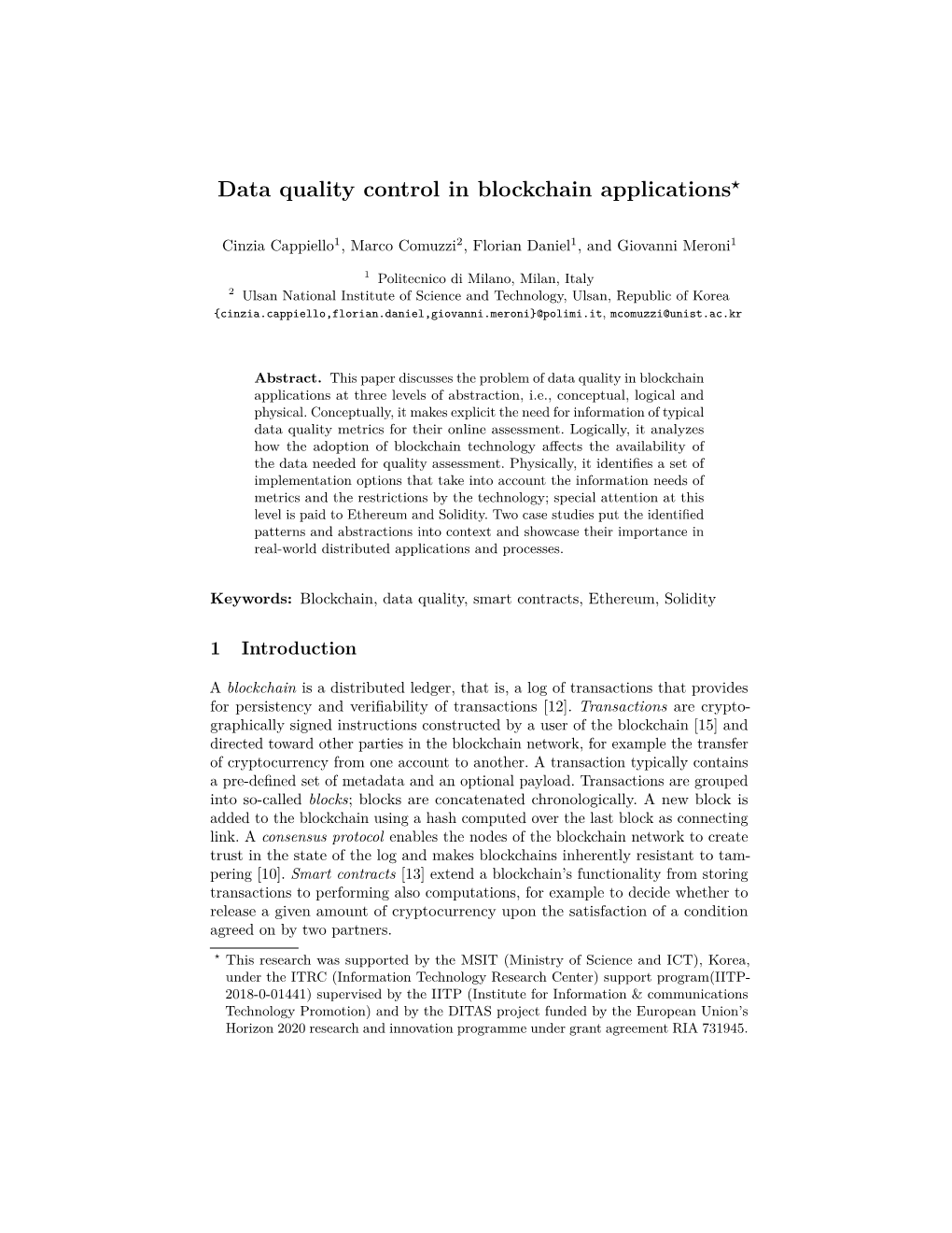 Data Quality Control in Blockchain Applications⋆