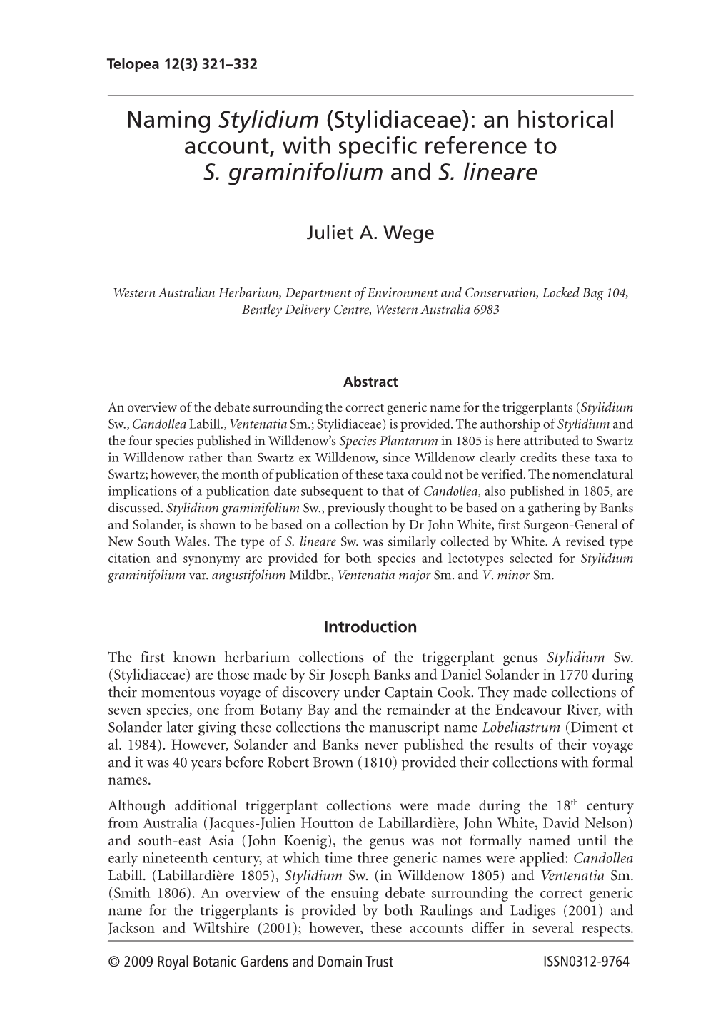 Naming Stylidium (Stylidiaceae): an Historical Account, with Specific Reference to S