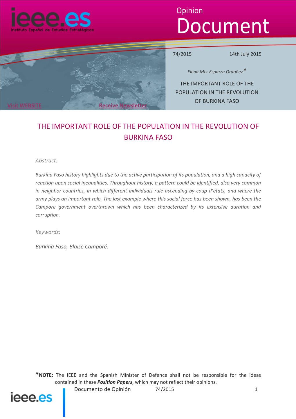 The Important Role of the Population Im the Revolution Burkina Faso