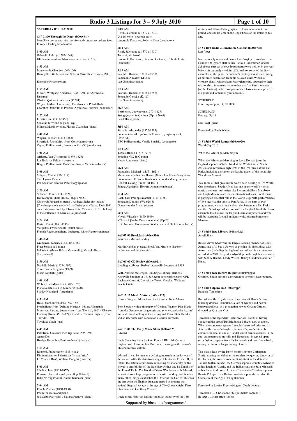 Radio 3 Listings for 3 – 9 July 2010 Page 1 of 10