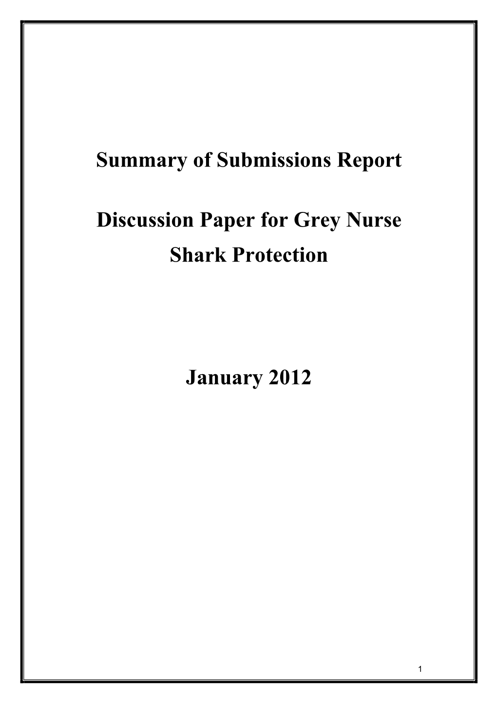 Discussion Paper for Grey Nurse Shark Protection