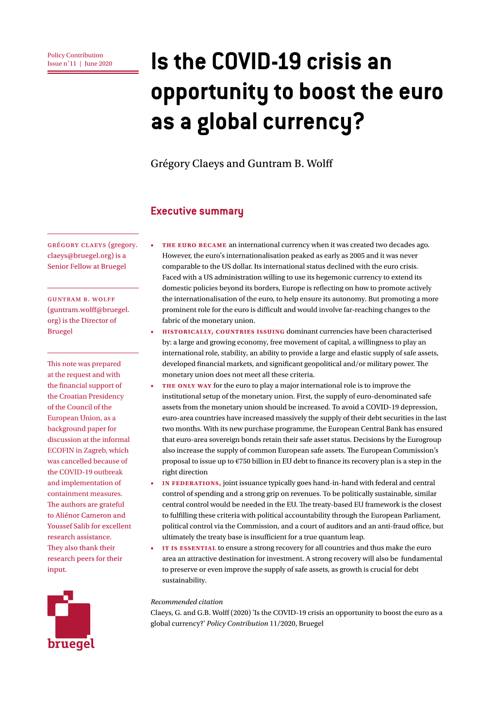 Is the COVID-19 Crisis an Opportunity to Boost the Euro As a Global Currency?