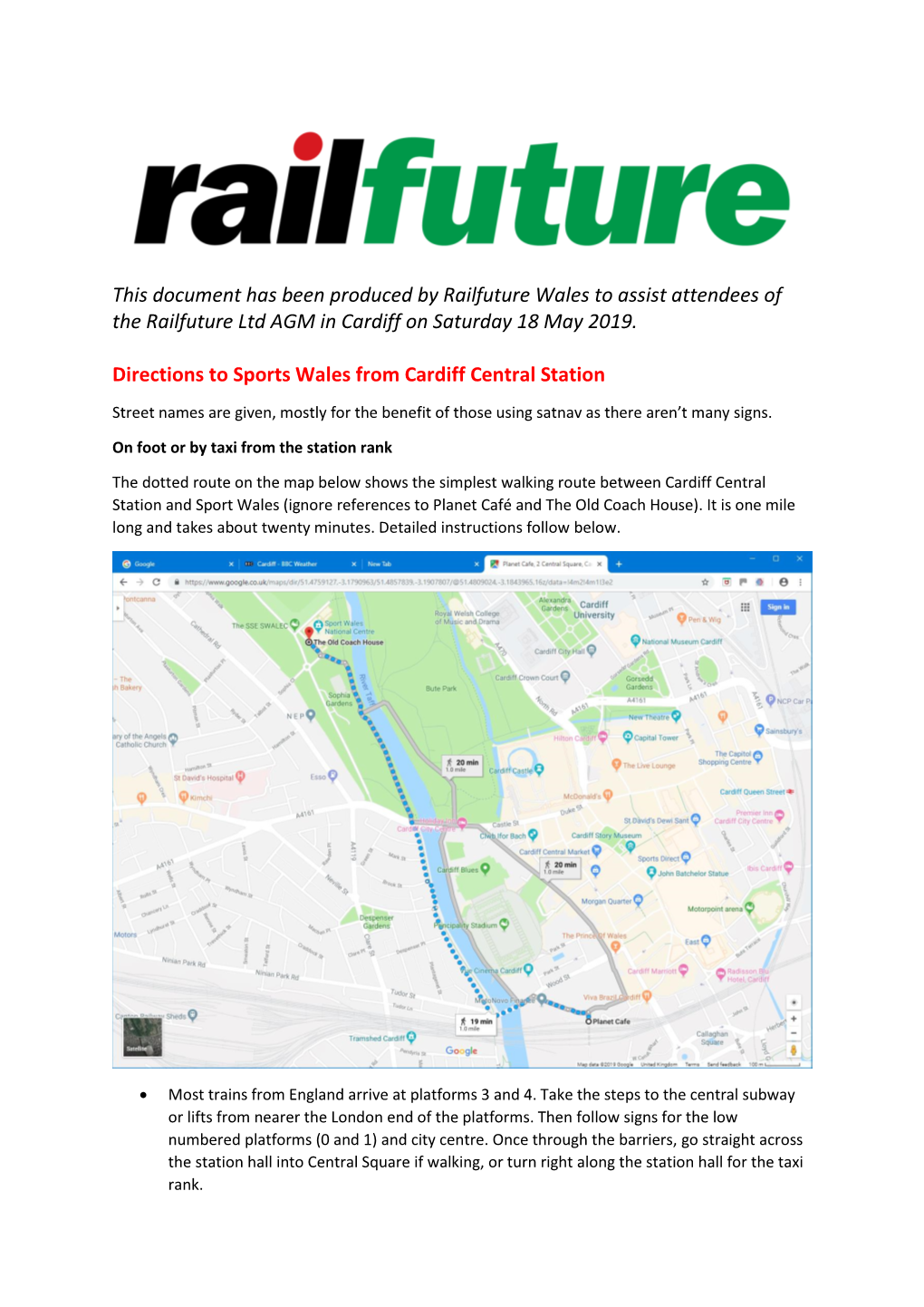 This Document Has Been Produced by Railfuture Wales to Assist Attendees of the Railfuture Ltd AGM in Cardiff on Saturday 18 May 2019