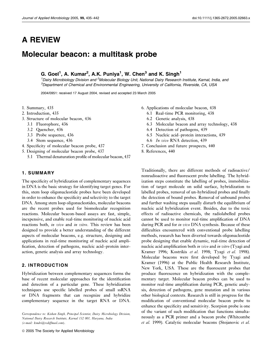 A REVIEW Molecular Beacon: a Multitask Probe