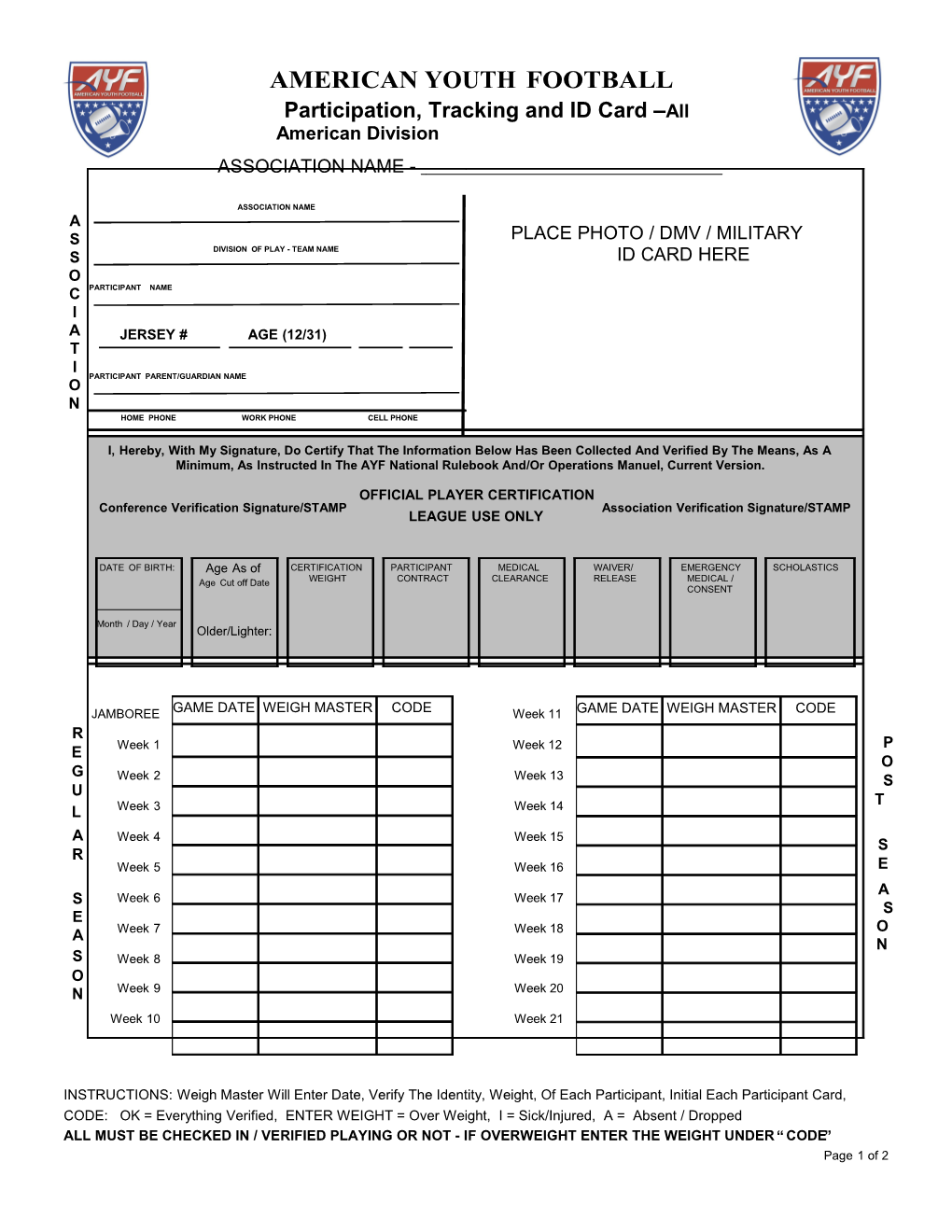 AYF National Playertrac Nat