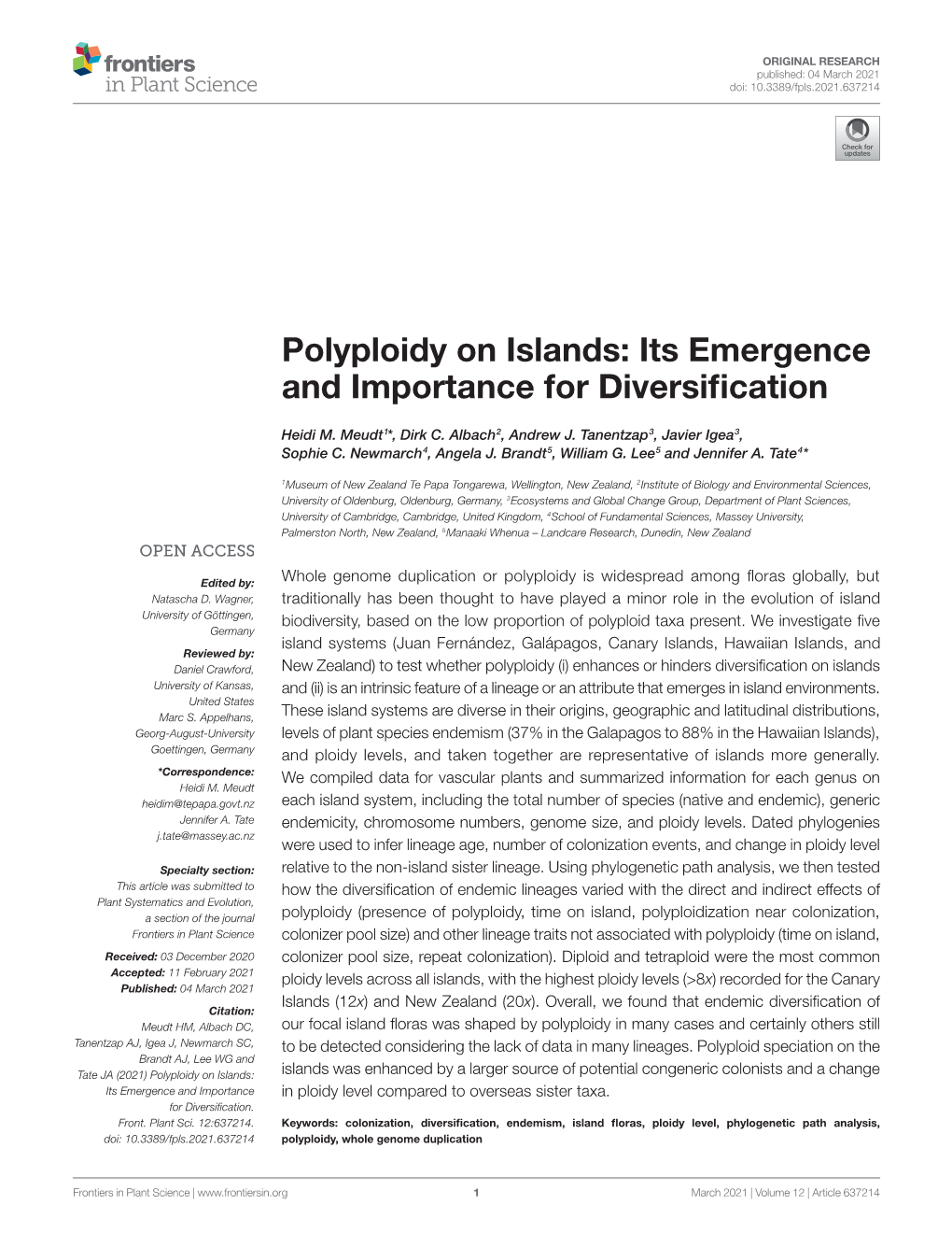 Polyploidy on Islands: Its Emergence and Importance for Diversification