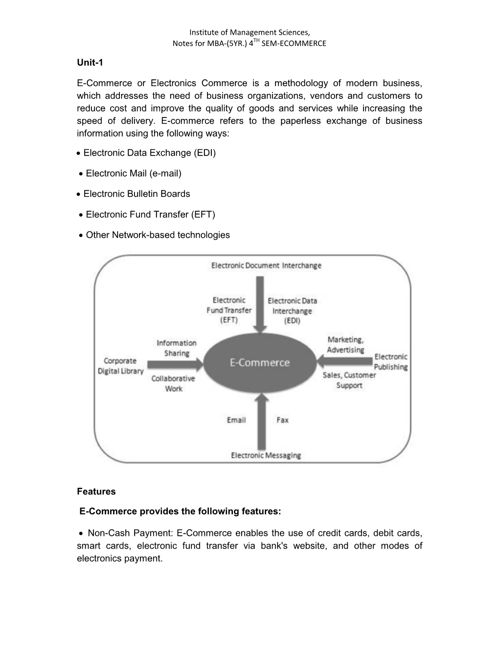 Unit-1 E-Commerce Or Electronics Commerce Is a Methodology Of