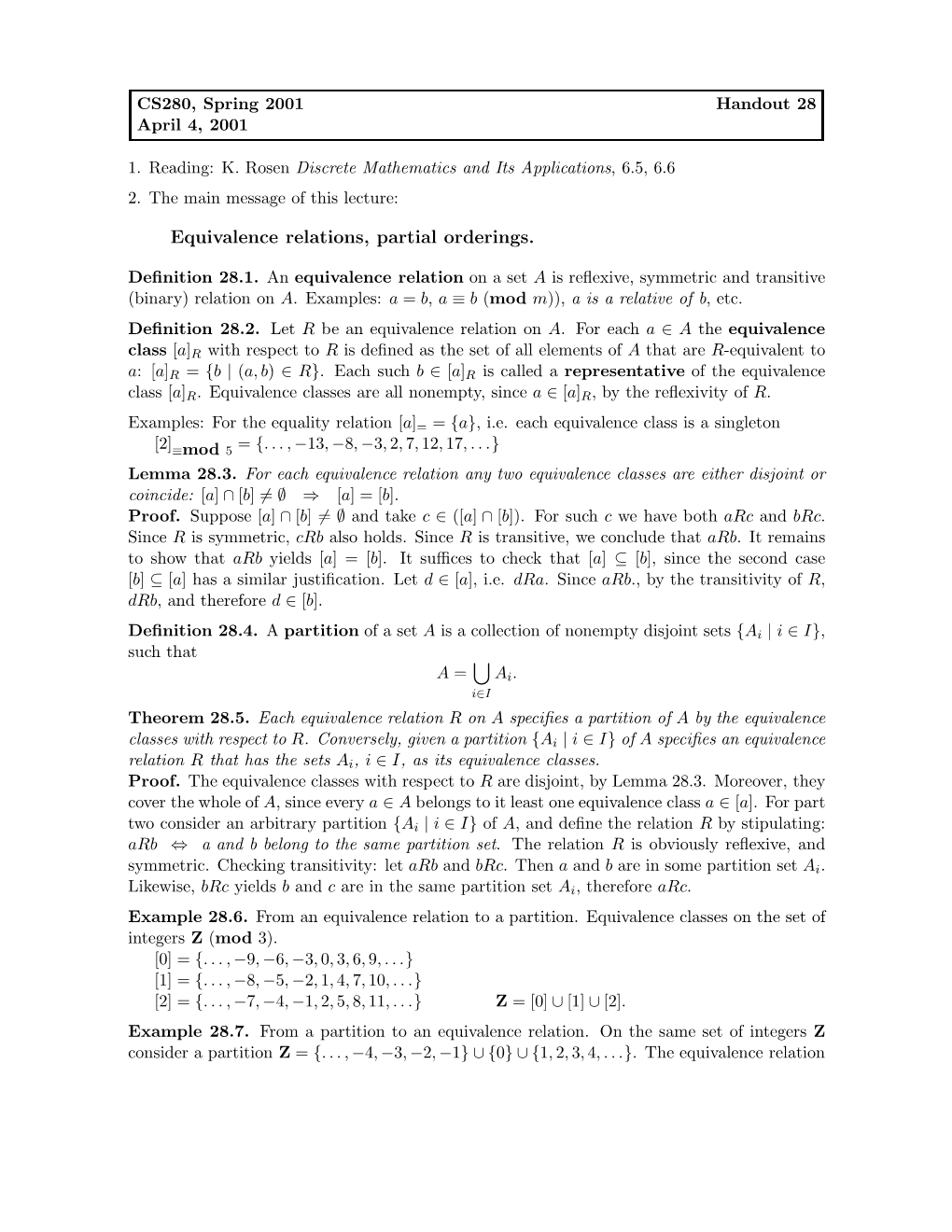 Equivalence Relations, Partial Orderings