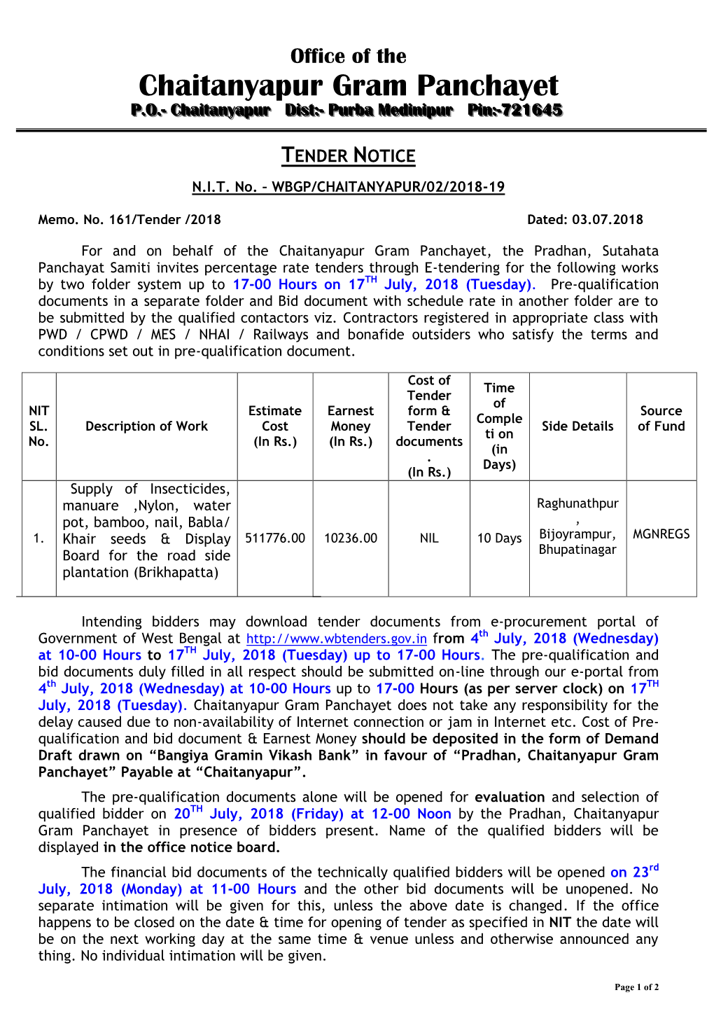 Tender Notice