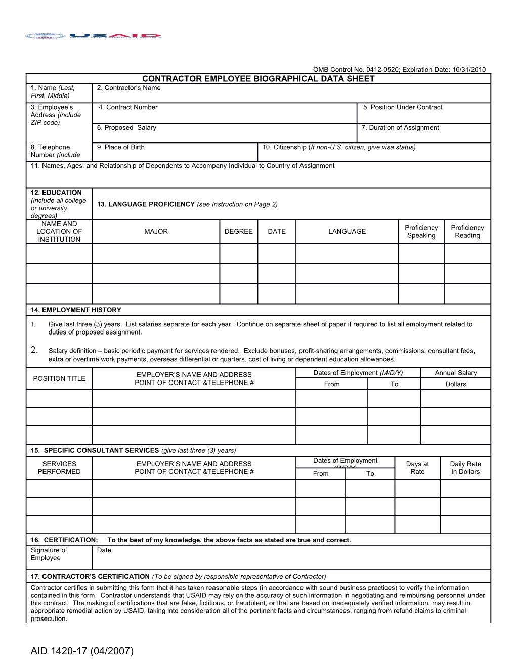 Contractor Employee Biographical Data Sheet s1