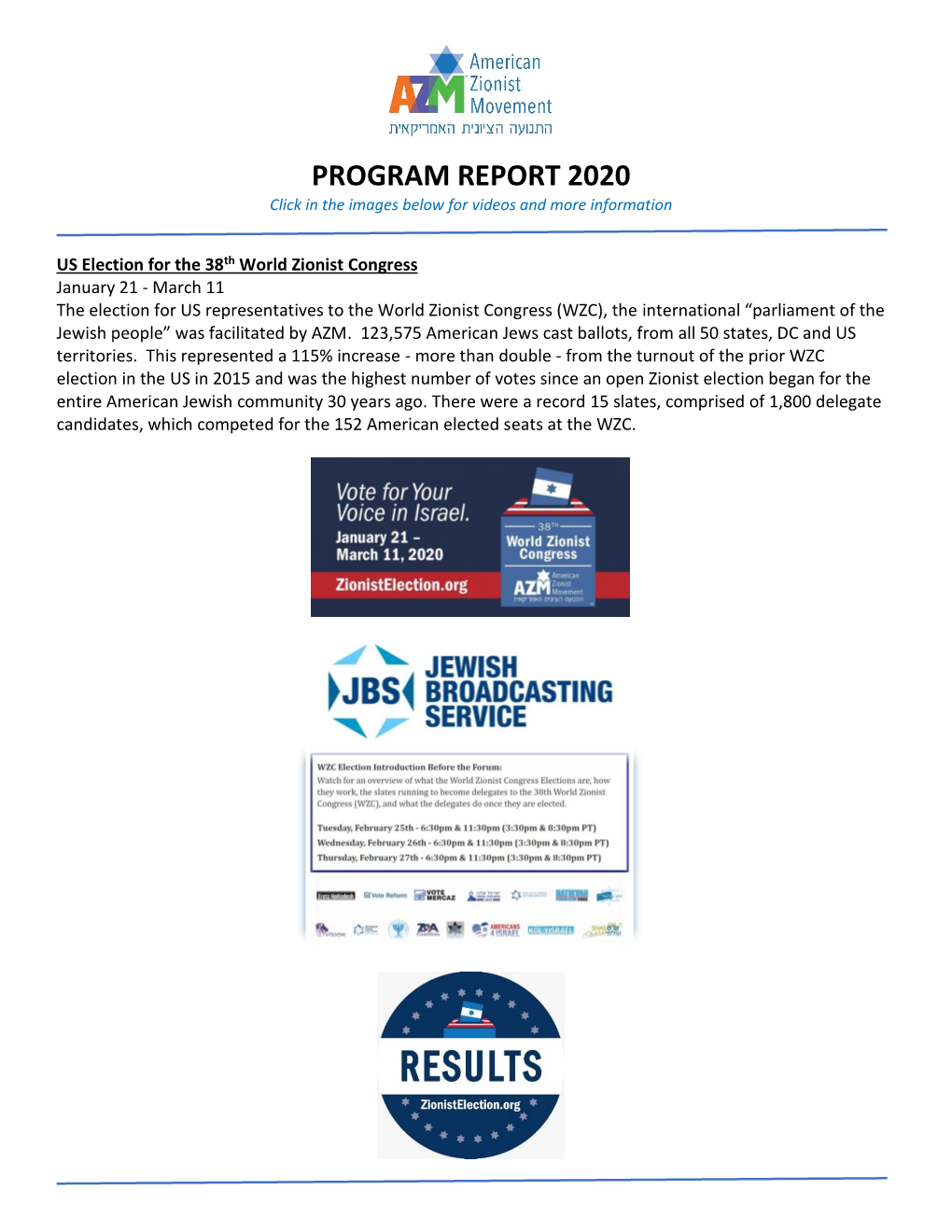 PROGRAM REPORT 2020 Click in the Images Below for Videos and More Information