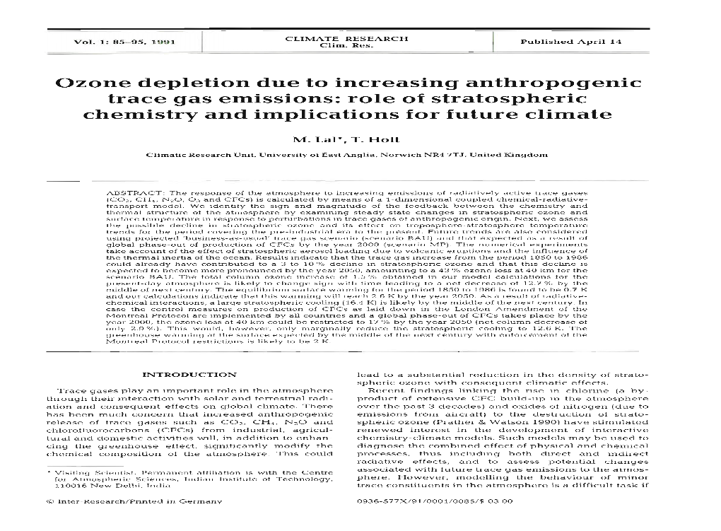 Ozone Depletion Due to Increasing Anthropogenic Trace Gas Emissions: Role of Stratospheric Chemistry and Implications for Future Climate