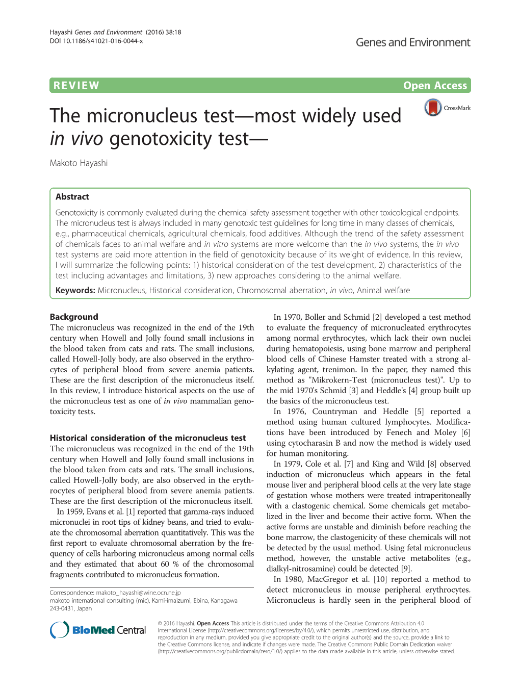 The Micronucleus Test—Most Widely Used in Vivo Genotoxicity Test— Makoto Hayashi