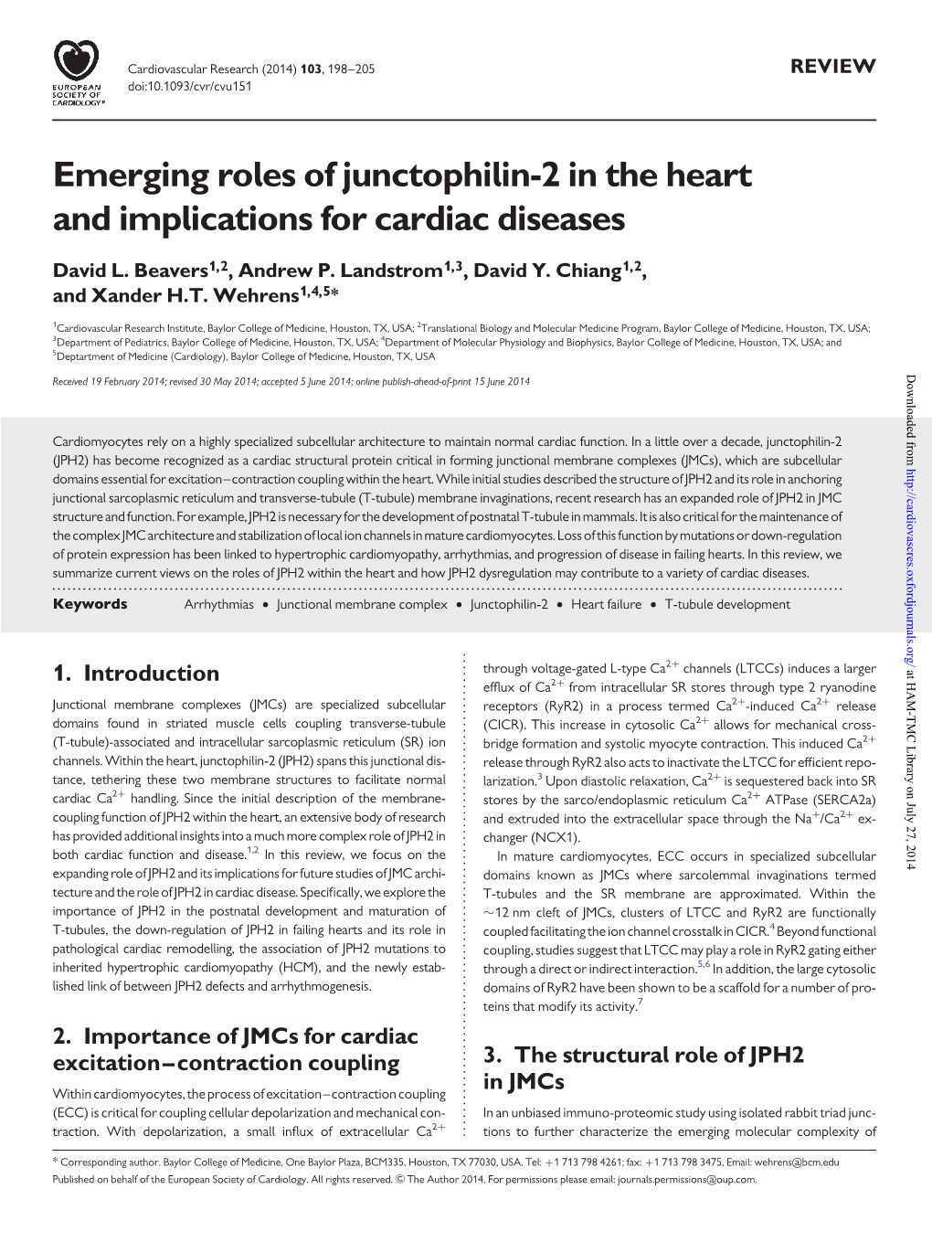 Emerging Roles of Junctophilin-2 in the Heart and Implications for Cardiac Diseases