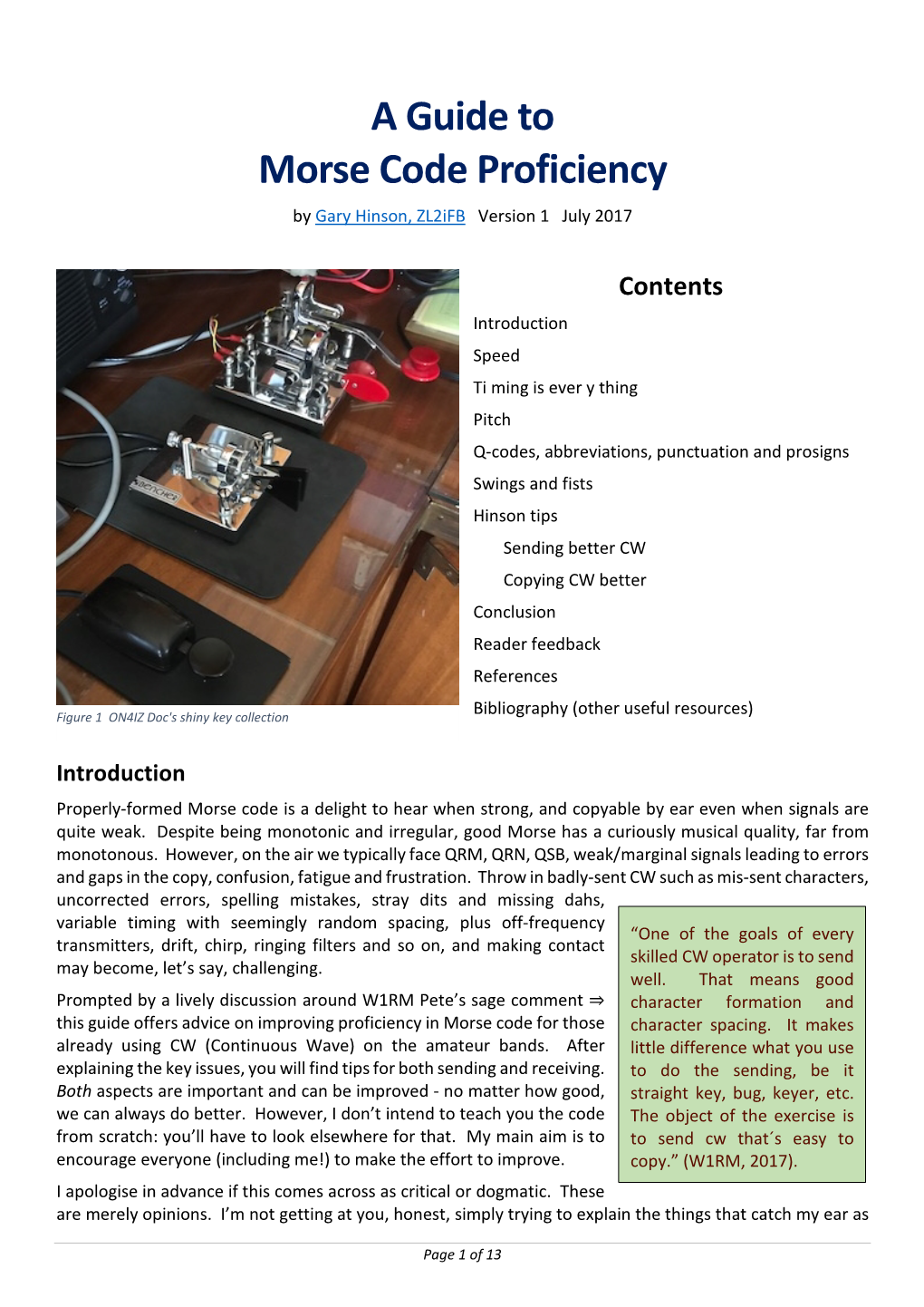 A Guide to Morse Code Proficiency by Gary Hinson, Zl2ifb Version 1 July 2017