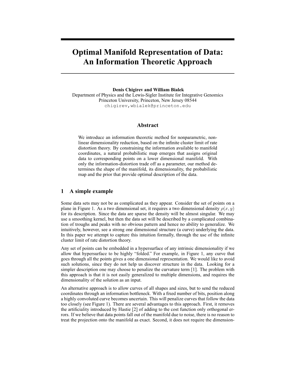 Optimal Manifold Representation of Data: an Information Theoretic Approach