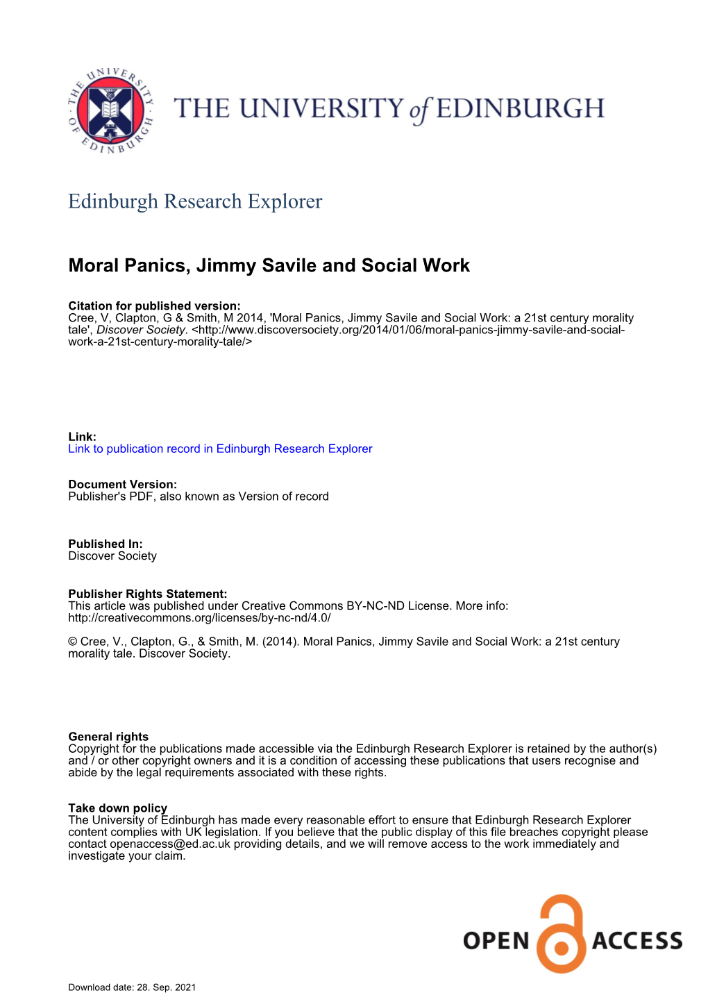 Moral Panics, Jimmy Savile and Social Work