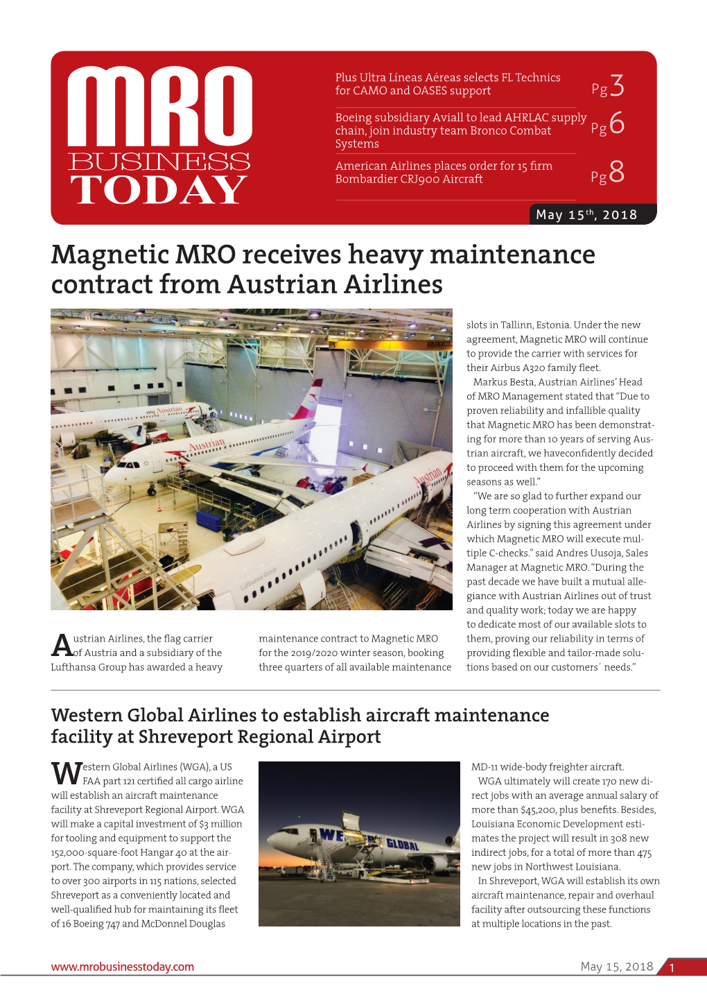 Magnetic MRO Receives Heavy Maintenance Contract from Austrian Airlines