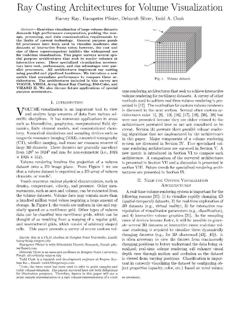 Ray Casting Architectures for Volume Visualization