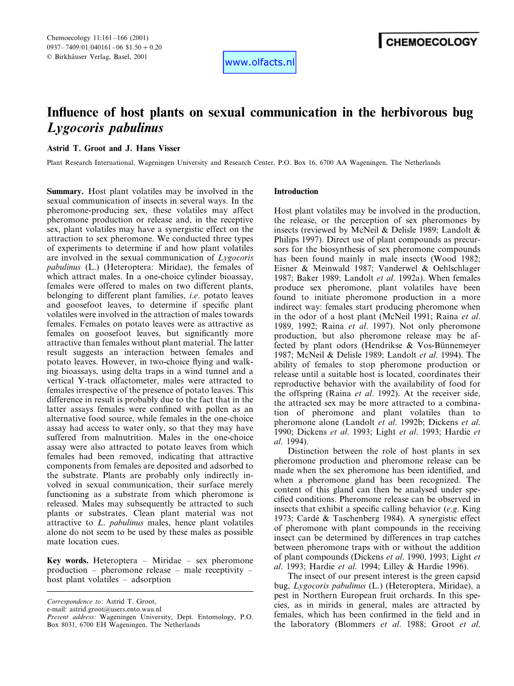 Influence of Host Plants on Sexual Communication in the Herbivorous