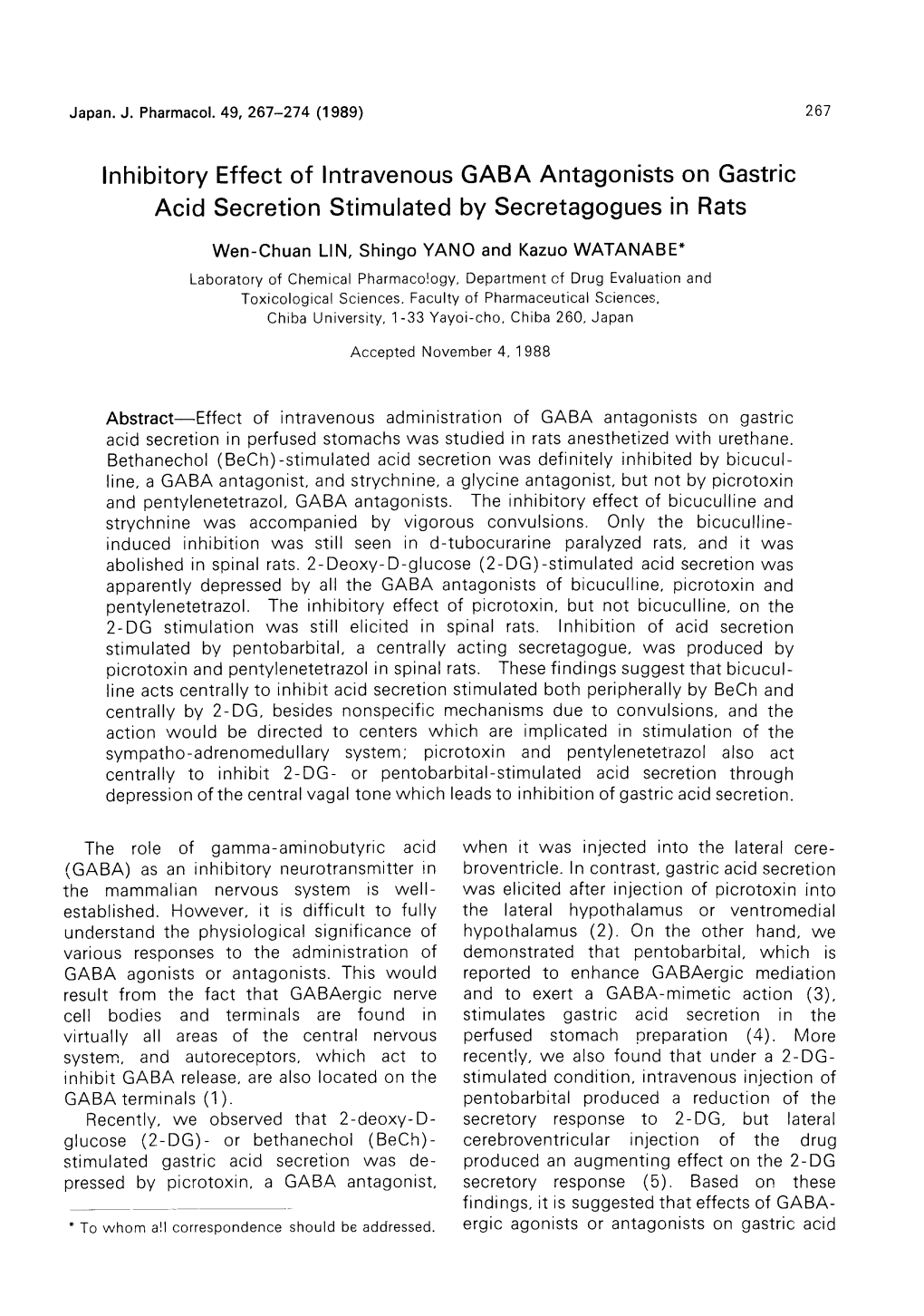 Inhibitory Effect of Intravenous GABA Antagonists on Gastric Acid Secretion Stimulated by Secretagogues in Rats