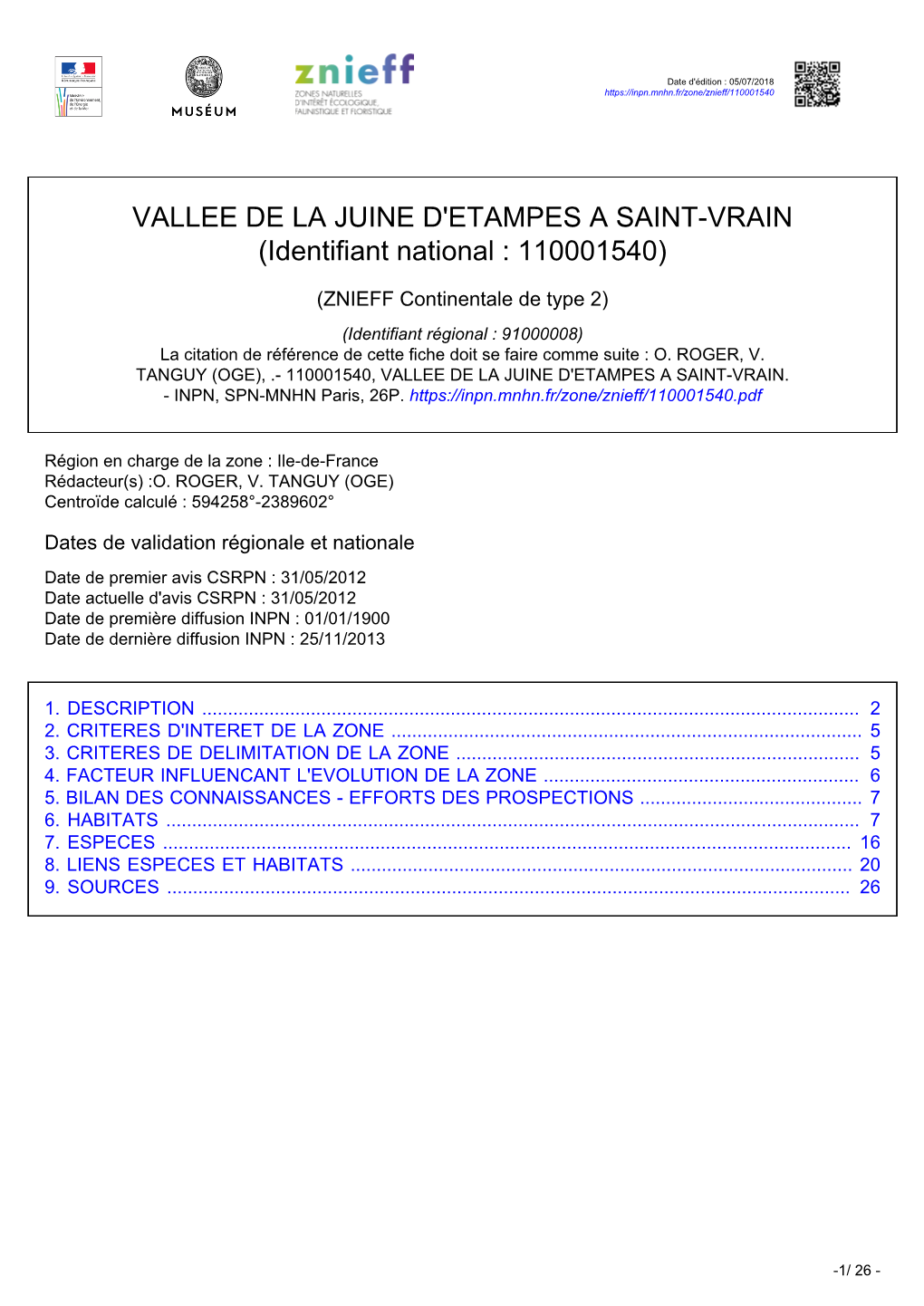 VALLEE DE LA JUINE D'etampes a SAINT-VRAIN (Identifiant National : 110001540)