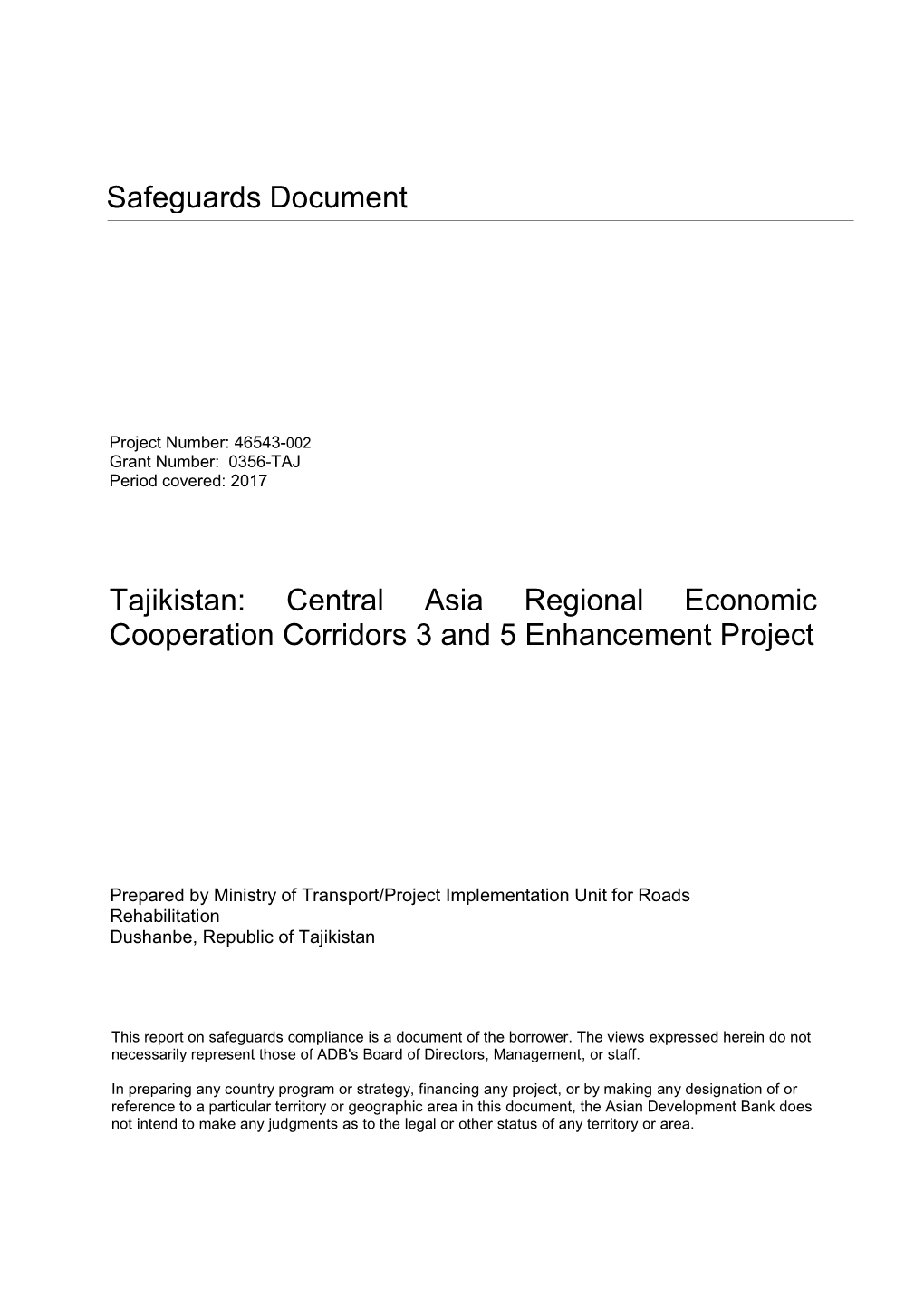 Safeguards Document Tajikistan: Central Asia Regional Economic