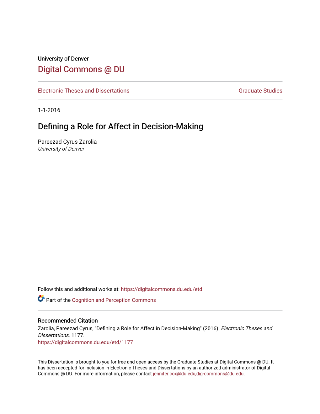 Defining a Role for Affect in Decision-Making