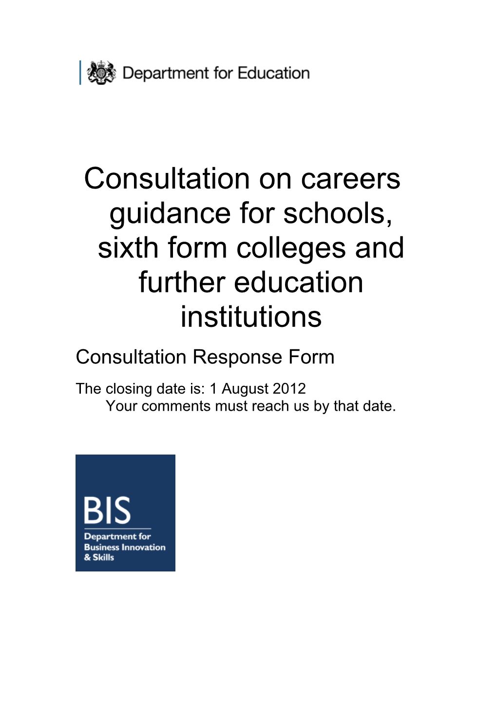 Consultation on Careers Guidance for Schools, Sixth Form Colleges and Further Education