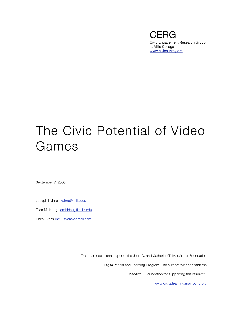 The Civic Potential of Video Games