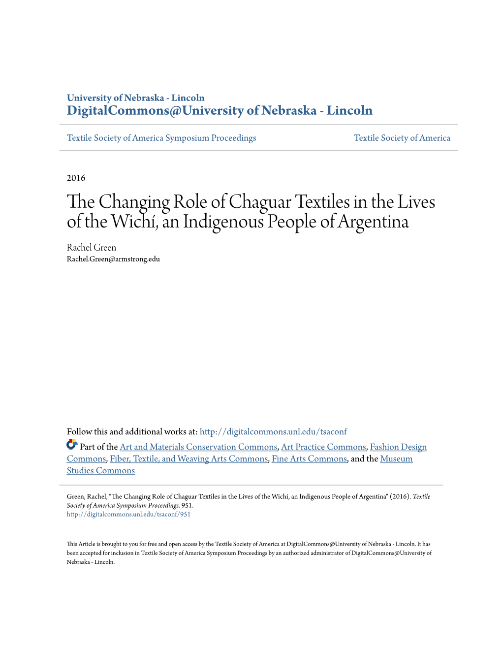 The Changing Role of Chaguar Textiles in the Lives of the Wichí, an Indigenous People of Argentina